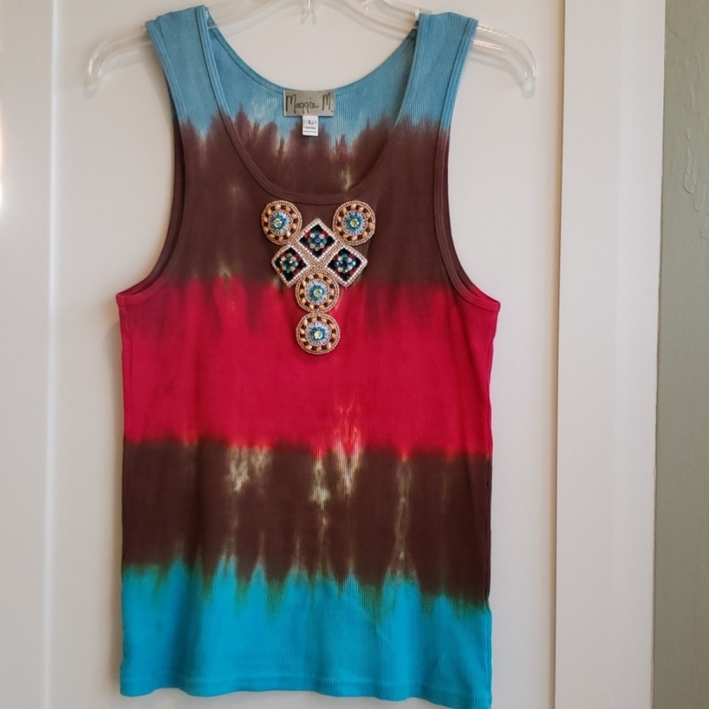 Super fun tie-die tank with embellishments